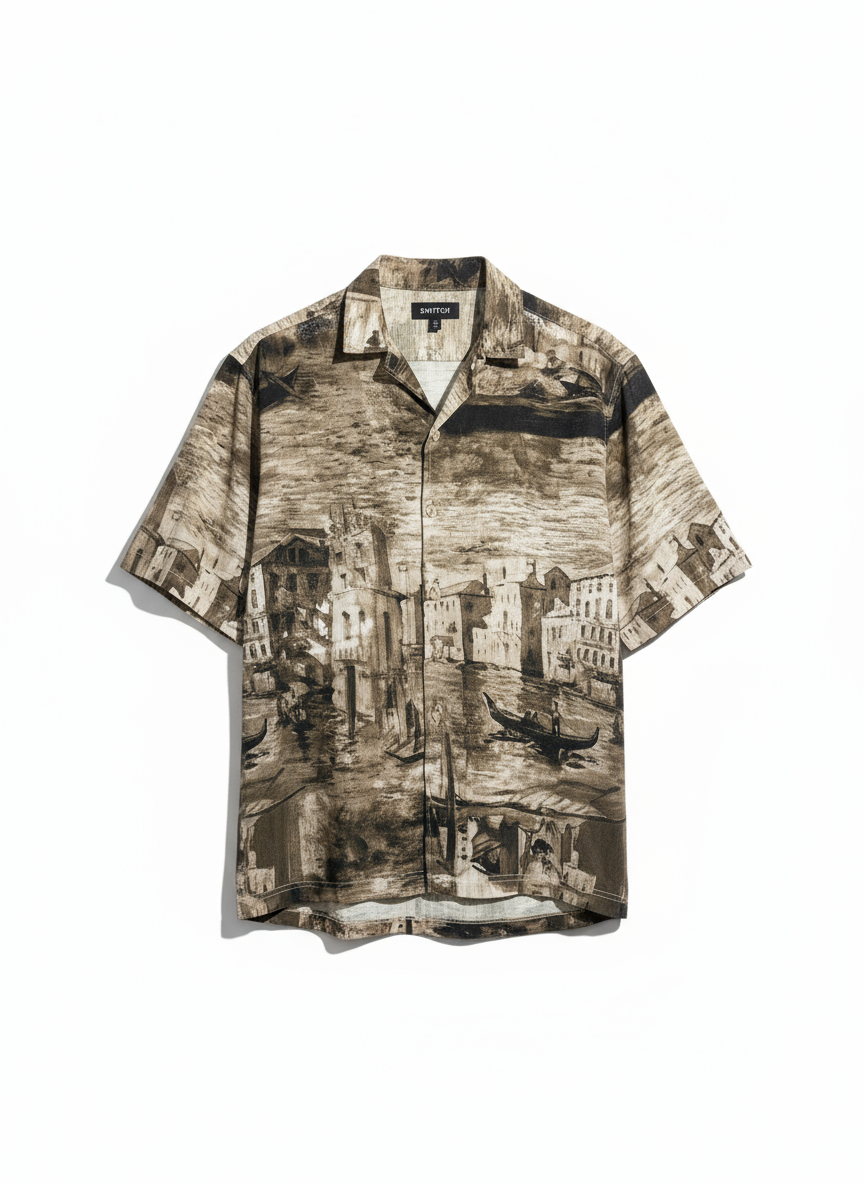 Beige Venetian Cityscape Print Shirt