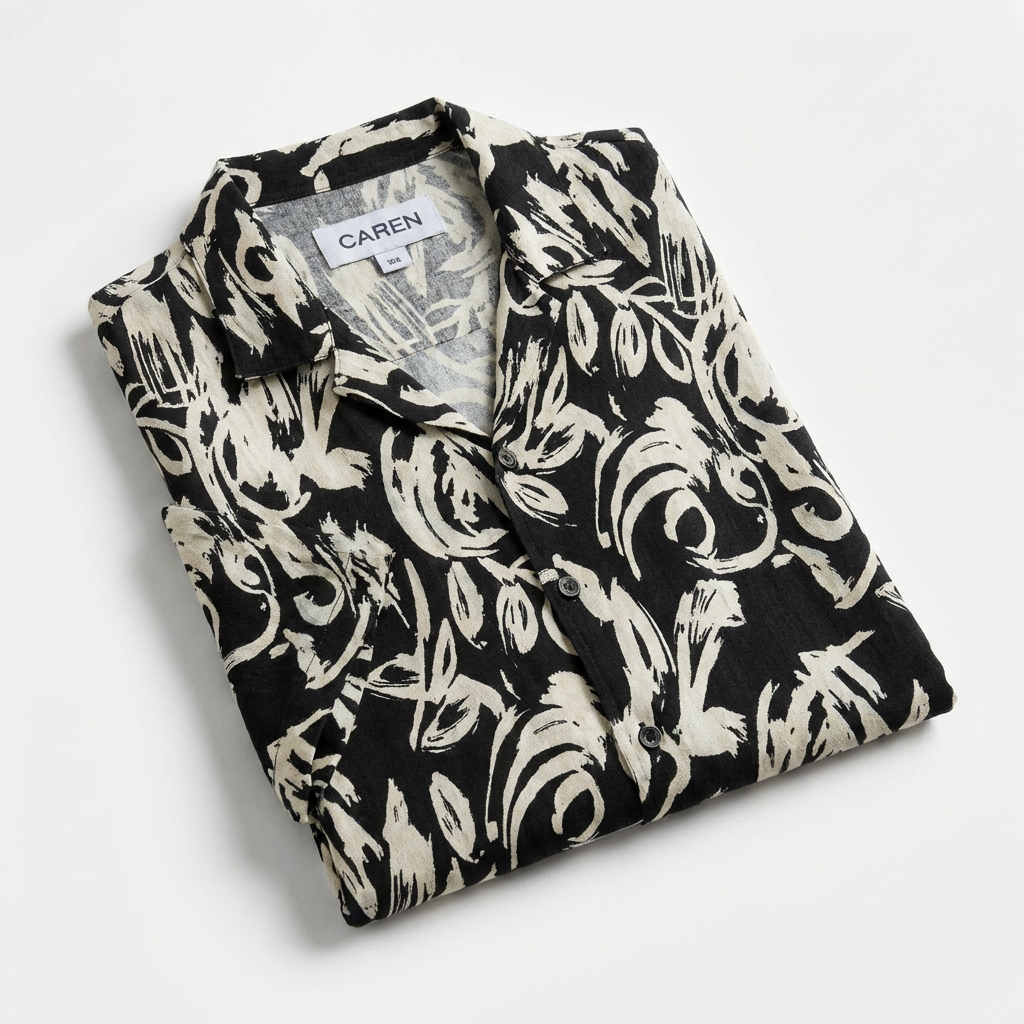Black Beige Abstract Shirt Draped