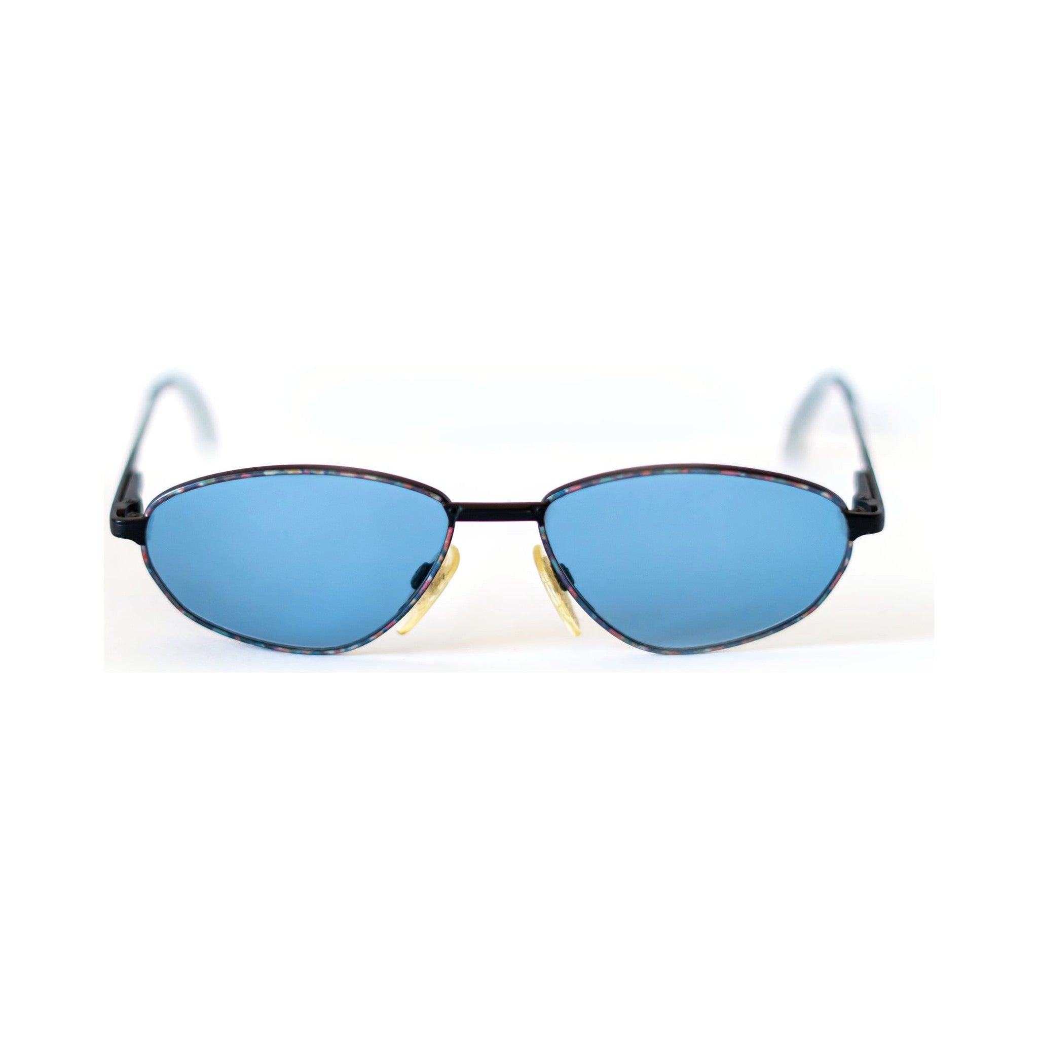 PRISM Sunglasses - black metal frame with speckled rims and blue lenses