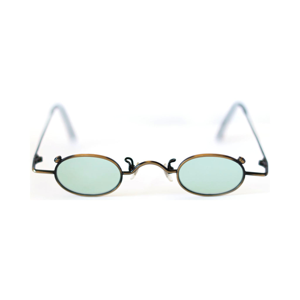 RELIC Sunglasses - antique bronze micro oval frame with mint green lenses, front view