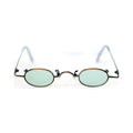 RELIC Sunglasses - antique bronze micro oval frame with mint green lenses, front view