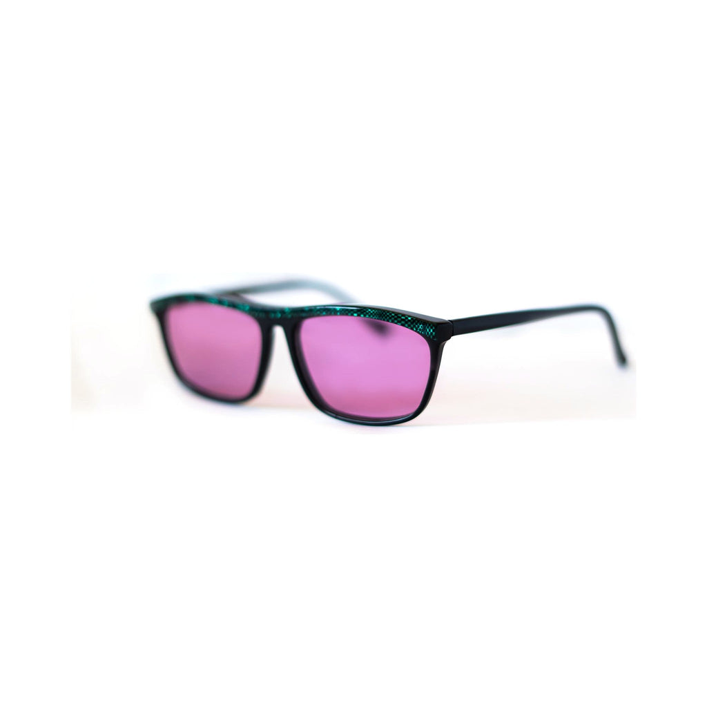 MIKADO Sunglasses - black frame with pink lenses, angled view