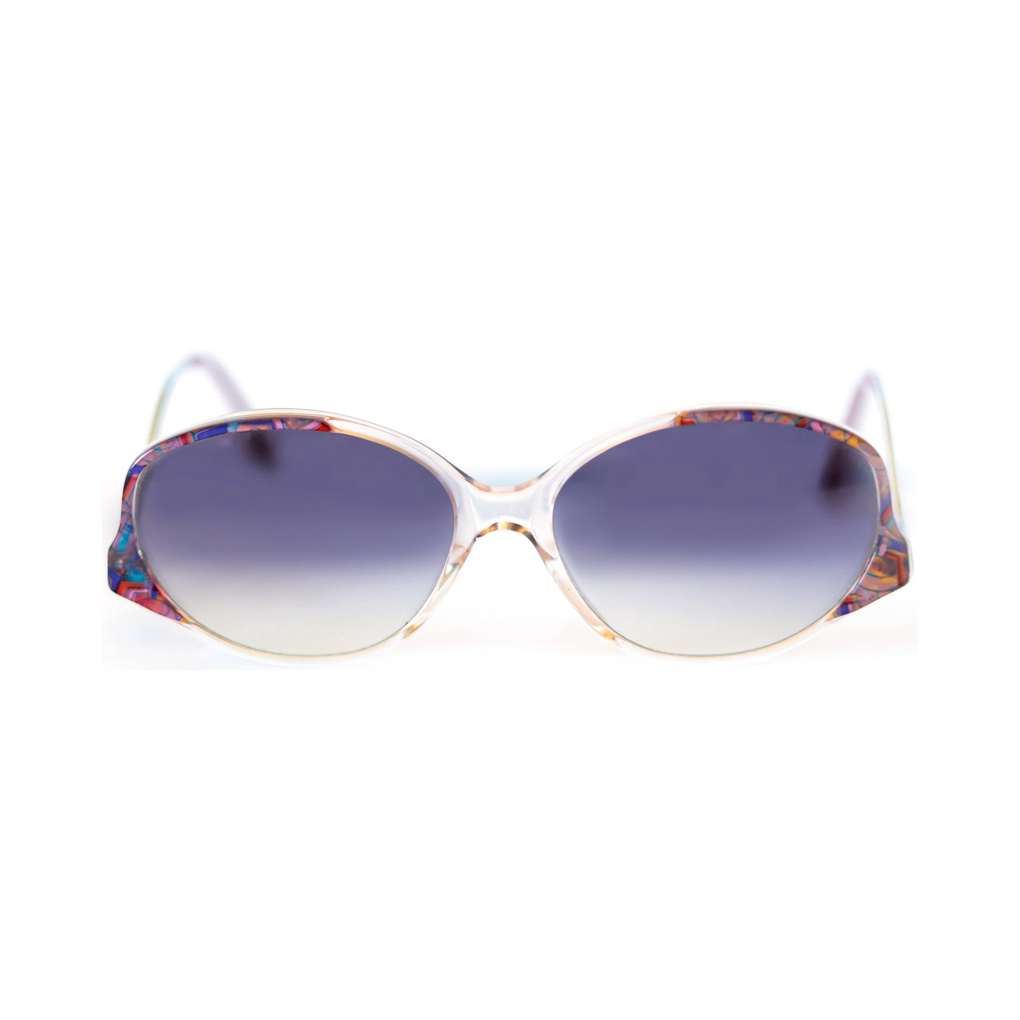 KALEIDO Sunglasses - clear frame with mosaic accents and gradient lenses, front view
