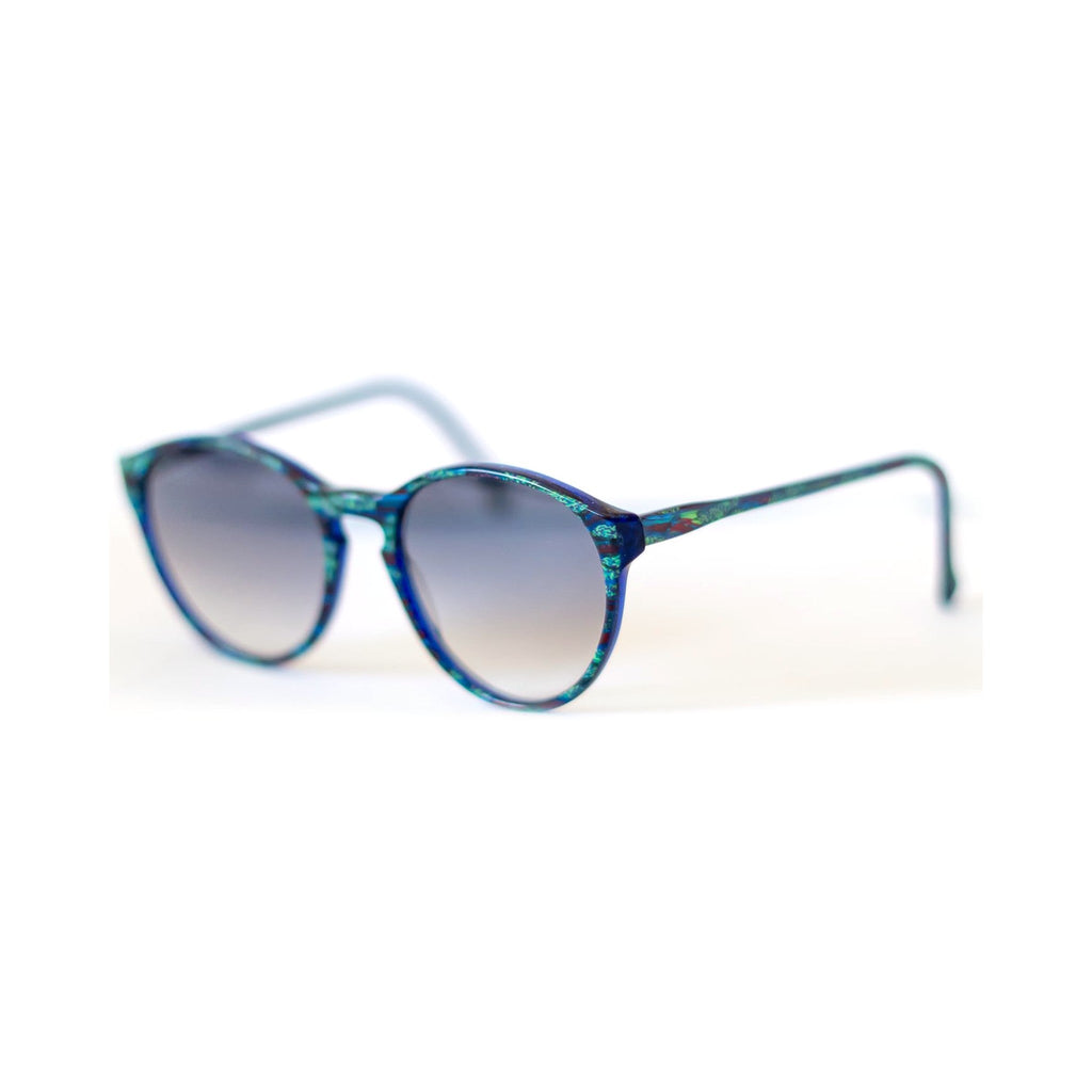 PEACOCK Sunglasses - blue-green round frame, angled view