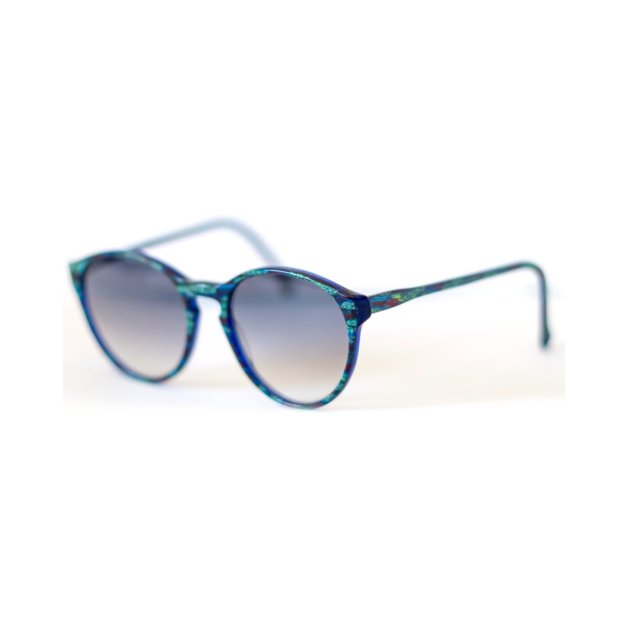 PEACOCK Sunglasses - blue-green round frame, angled view
