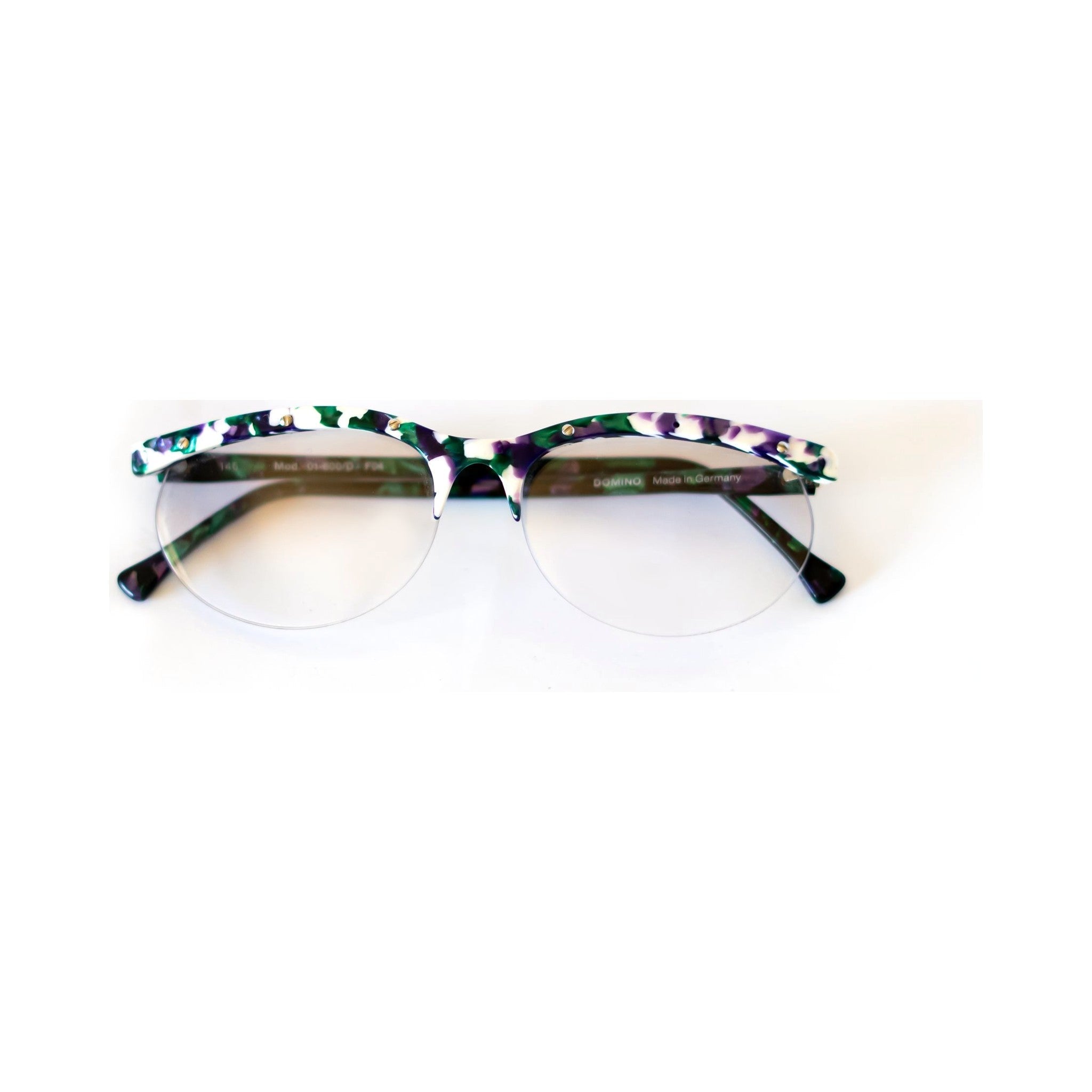 DOMINO Sunglasses - half-rim cat-eye with floral patterned brow, front view
