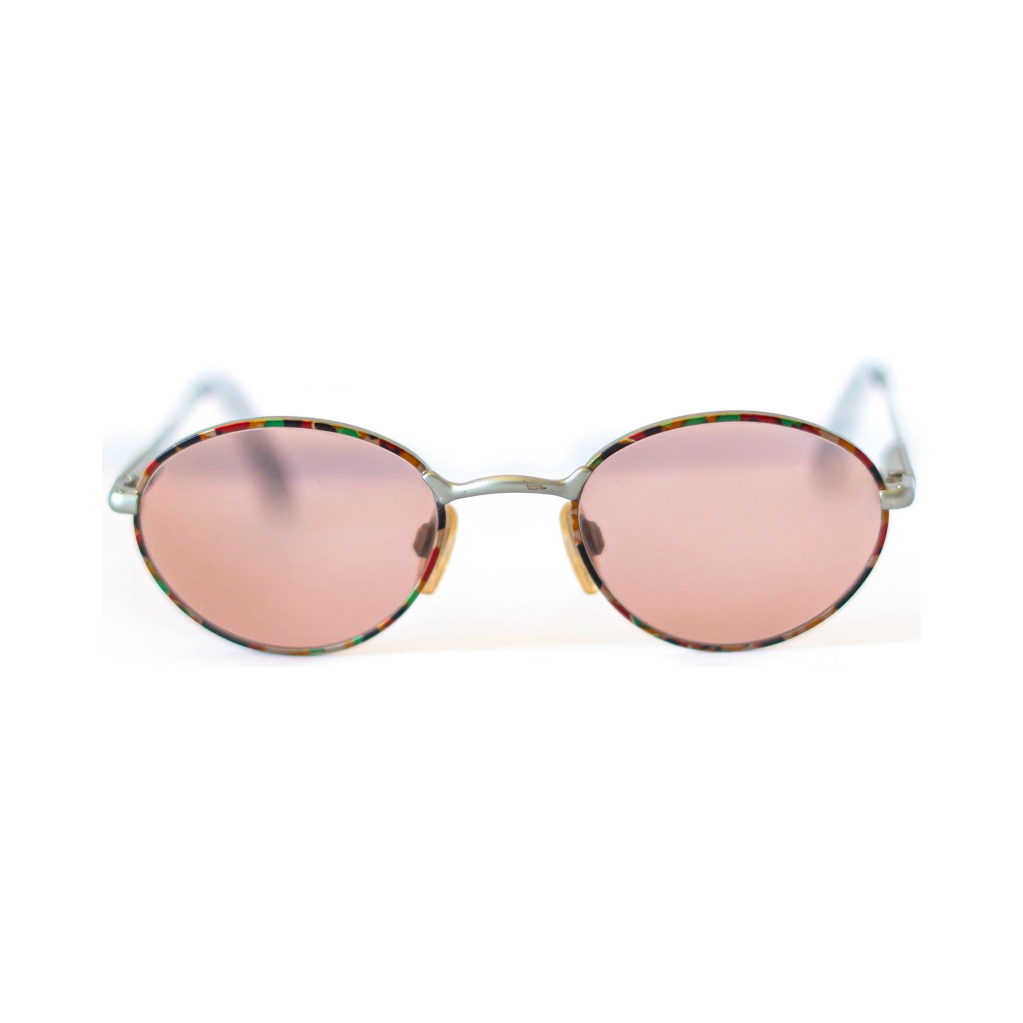 MOSAIC Sunglasses - multicolor mosaic rim oval frame with salmon lenses, front view