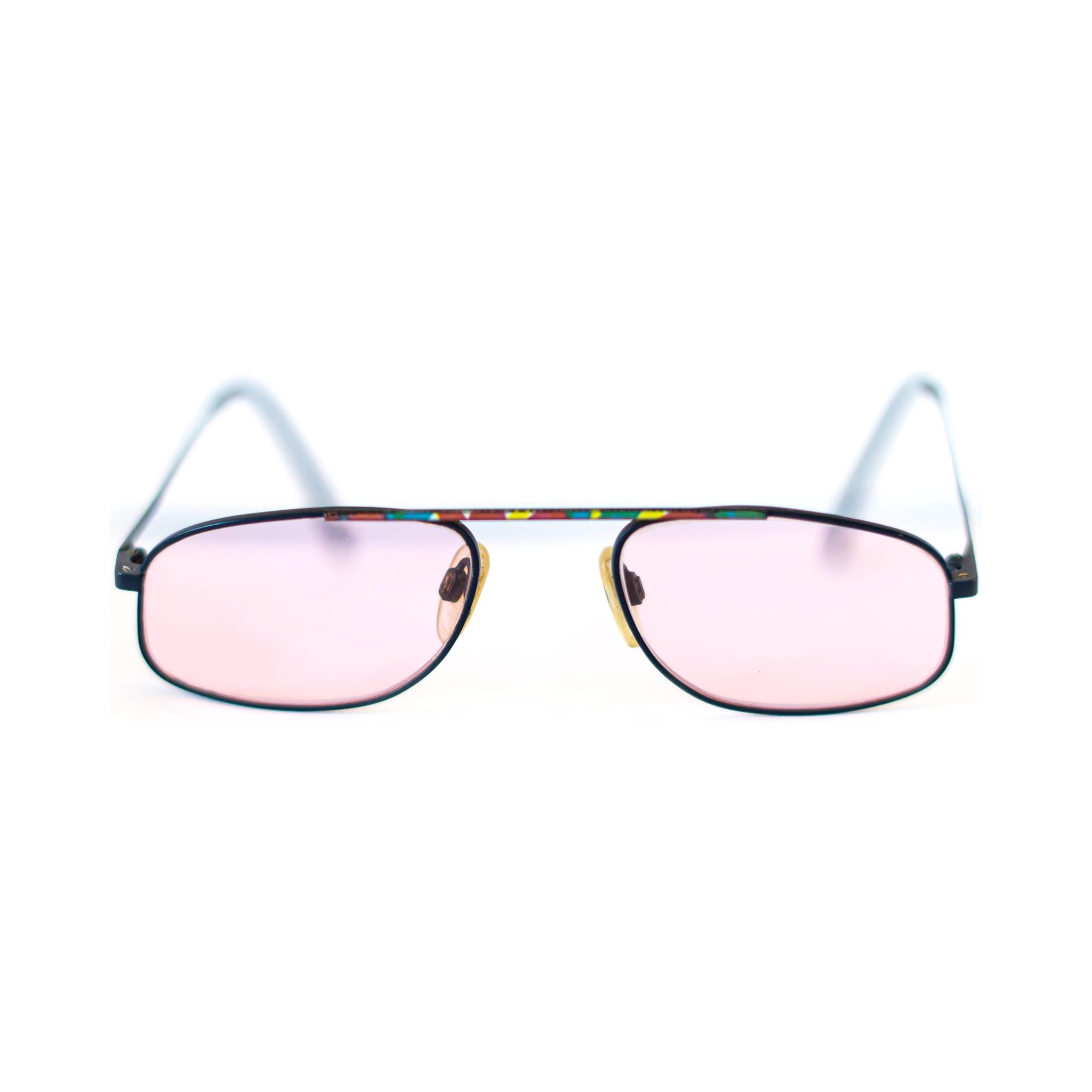 SPECTRA Sunglasses - black rectangular metal frame with multicolor brow bar and rose lenses, front view