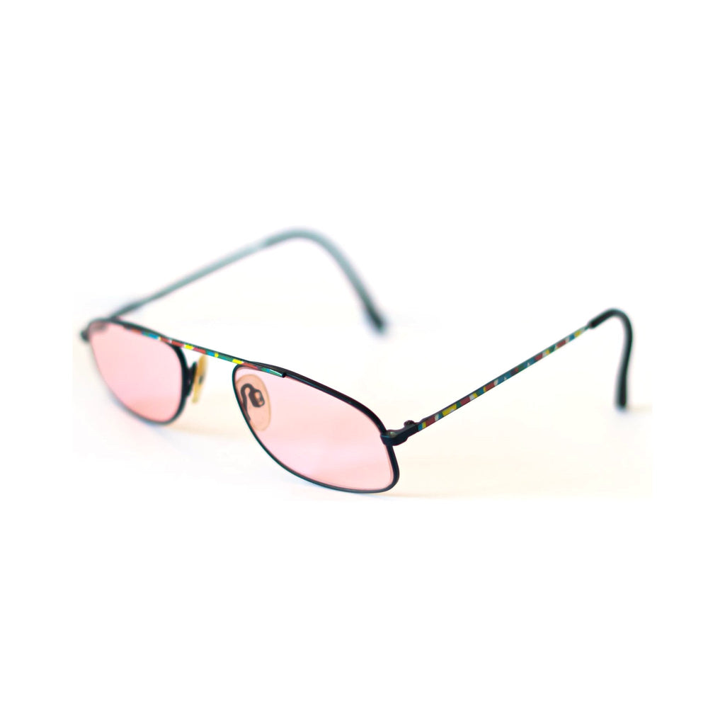 SPECTRA Sunglasses - rectangular frame with patterned temples, angled view