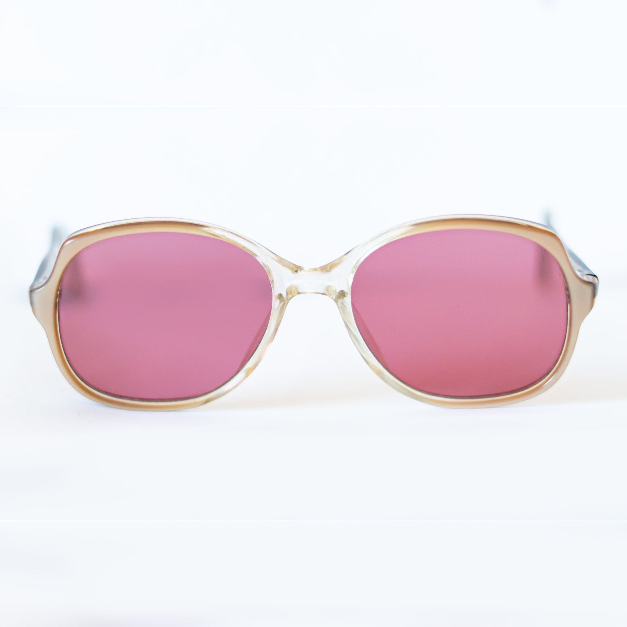 BLUSH Sunglasses - translucent champagne oversized frame with berry rose lenses, front view
