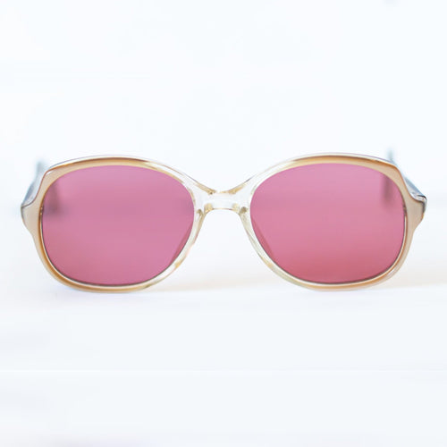 BLUSH Sunglasses - translucent champagne oversized frame with berry rose lenses, front view