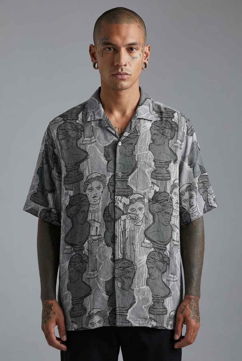 Grey Classical Bust Print Shirt