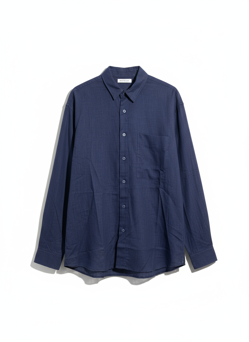 Navy Blue Herringbone Shirt Draped