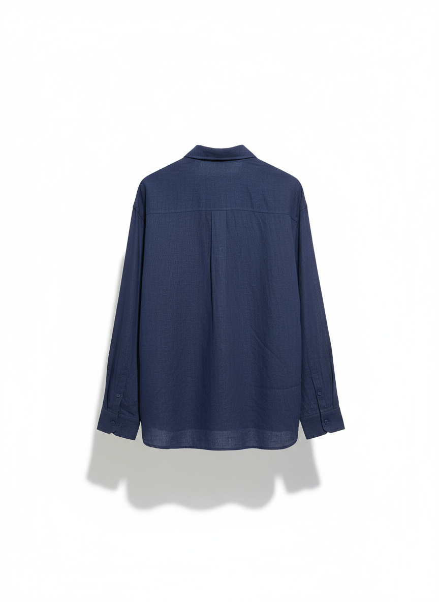 Navy Blue Herringbone Shirt Draped