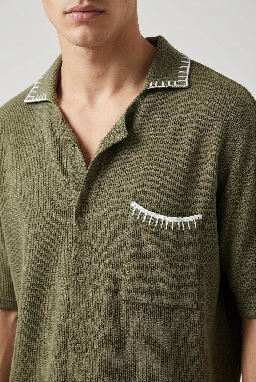Khaki Waffle Shirt Draped