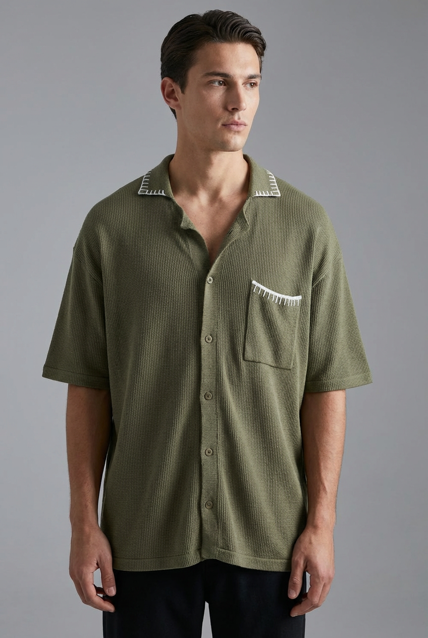 Khaki Waffle Shirt Draped