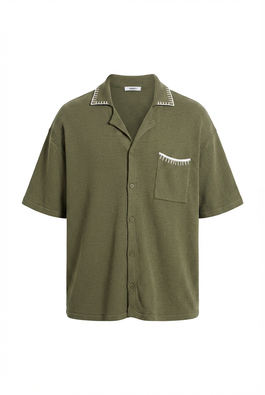 Khaki Waffle Shirt Draped