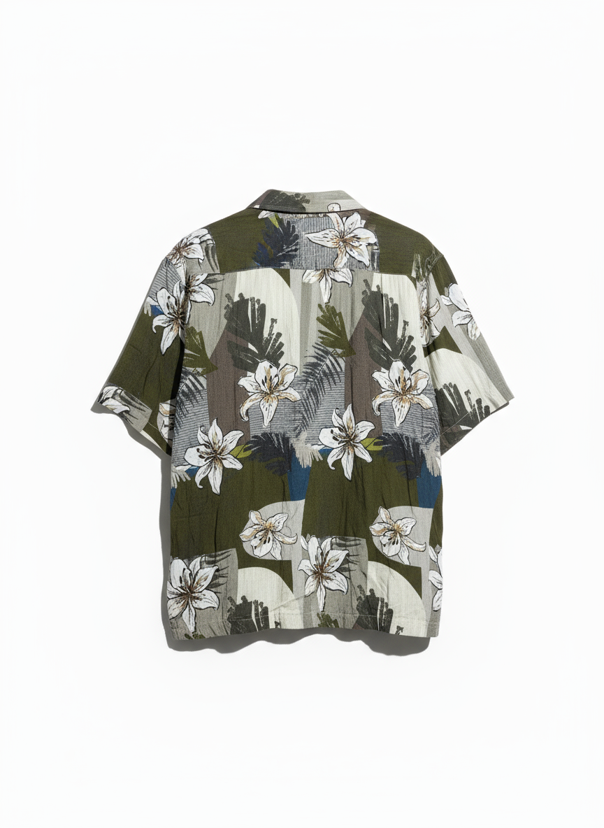 Olive Green Tropical Floral Shirt