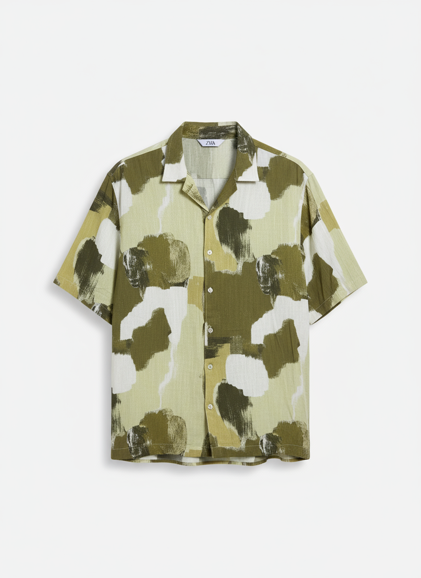 Olive Green Abstract Brushstroke Shirt